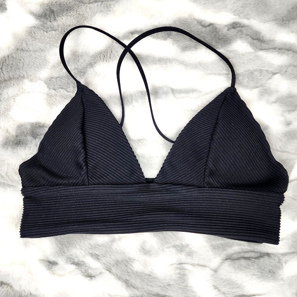 H&M Black Triangle Padded Bikini Bathing Suit Top w/ Adjustable Straps - 2